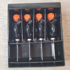 Neiman Marcus Halloween Black Cat Pumpkin Stainless Steel Knife Spreaders RARE